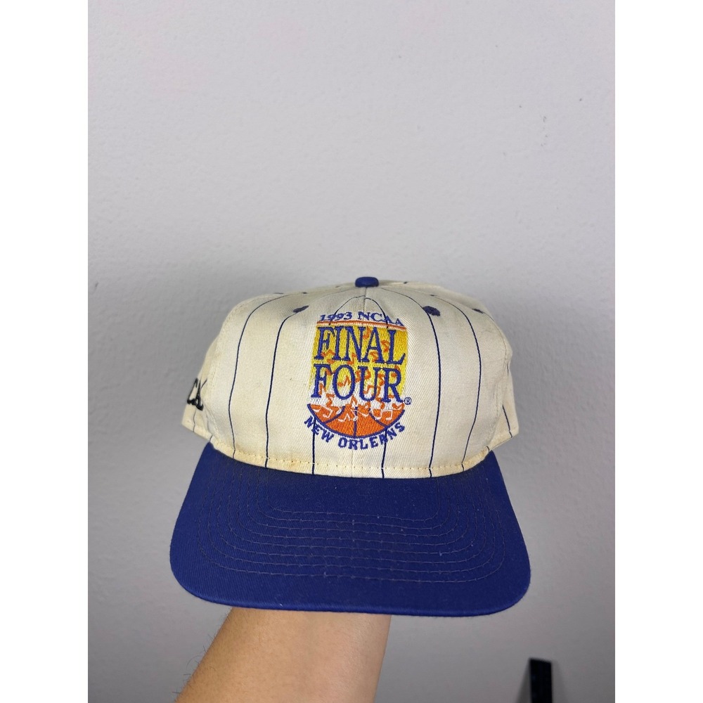 Vintage 1993 NCAA Final Four New Orleans Snapback Hat AJD Pinstripe Blue Cream